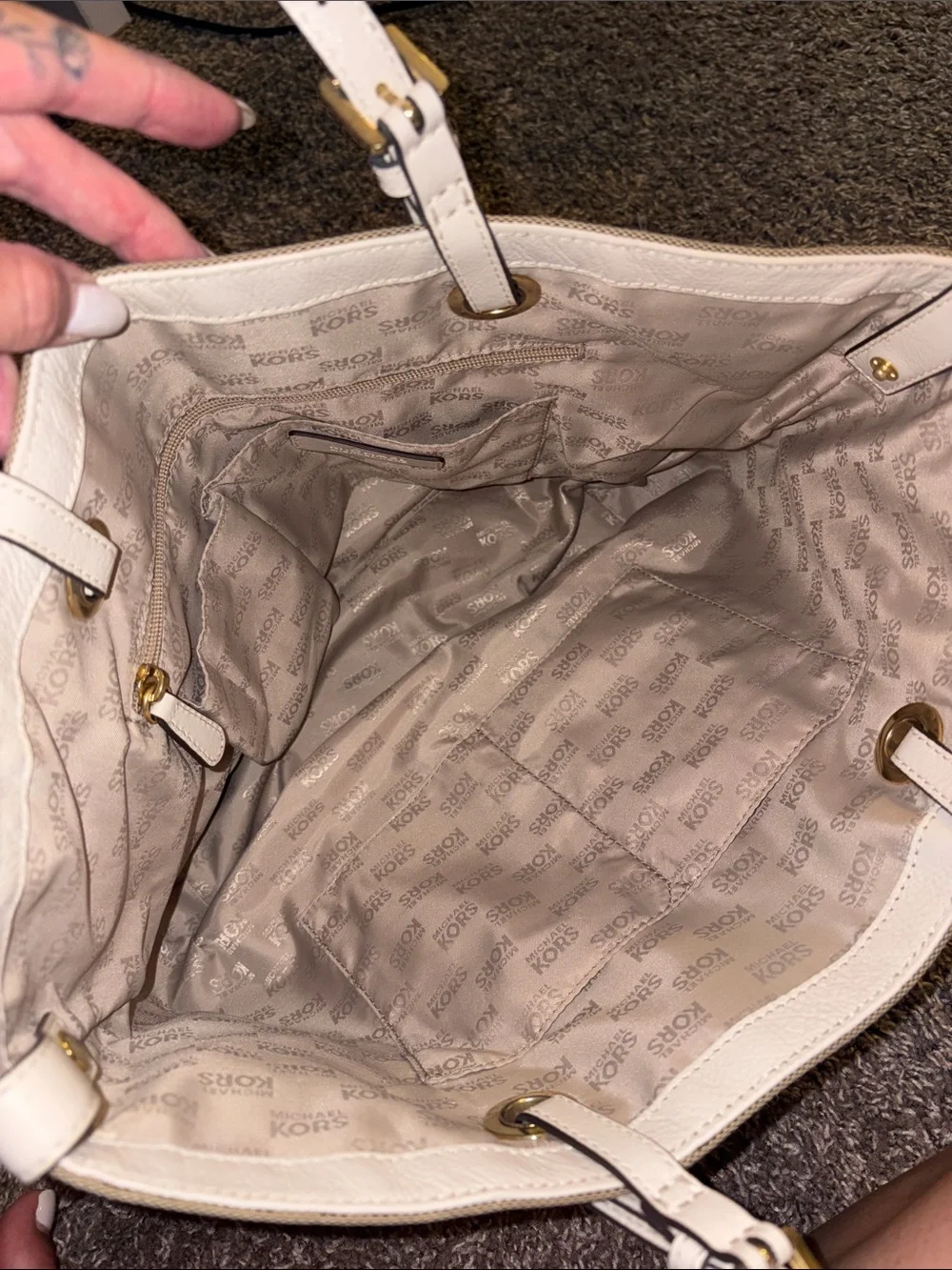 Authentic Michael Kors Brown MK Logo Tote with White Straps
